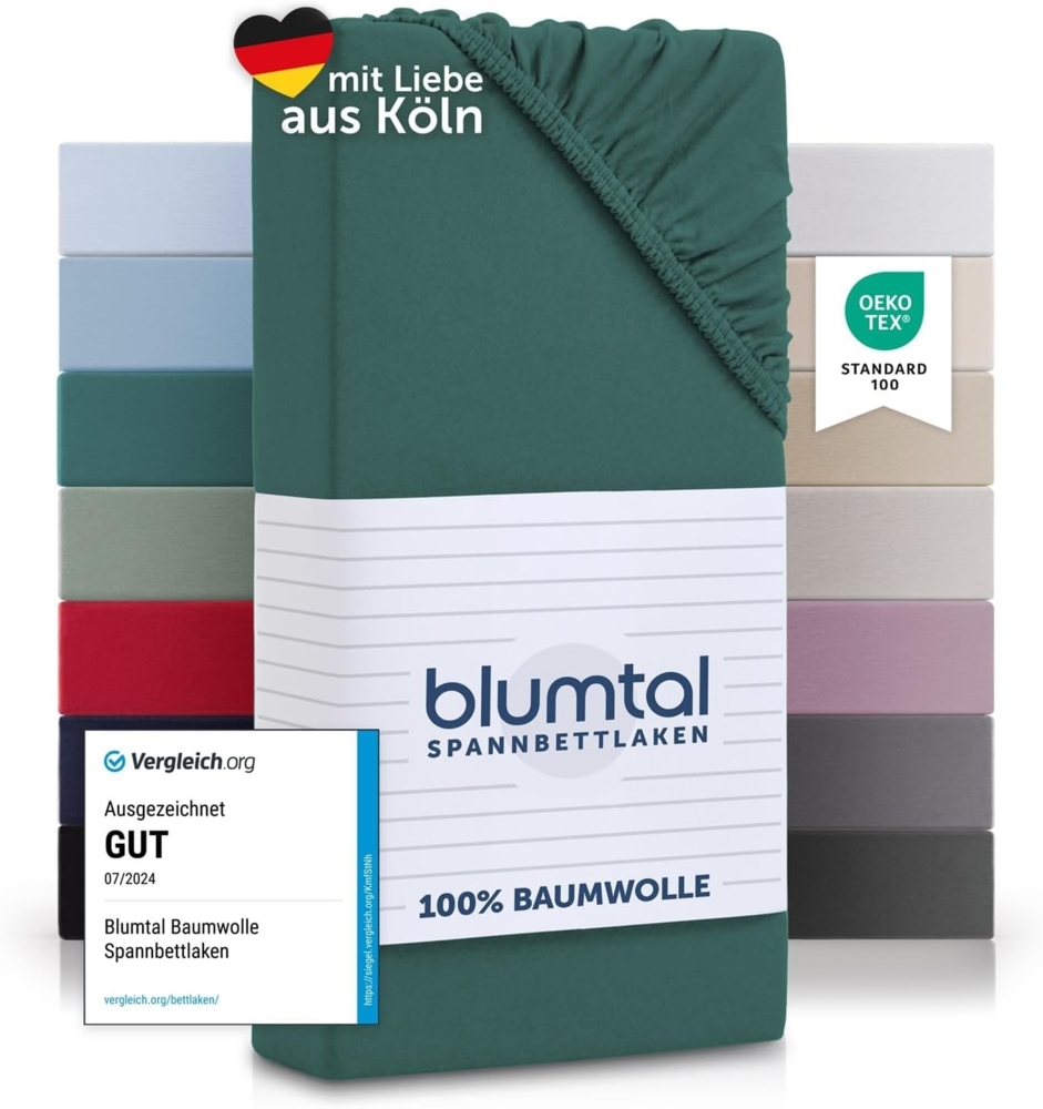 Blumtal® Baumwolle Spannbettlaken 200x220 cm Basics Jersey - Bettbezug 200x220 cm - Oeko-TEX zertifiziertes Spannbetttuch 200x220 cm - Matratzenbezug 200x220 cm - Bettbezug - Leintuch - Silver Pine Bild 1