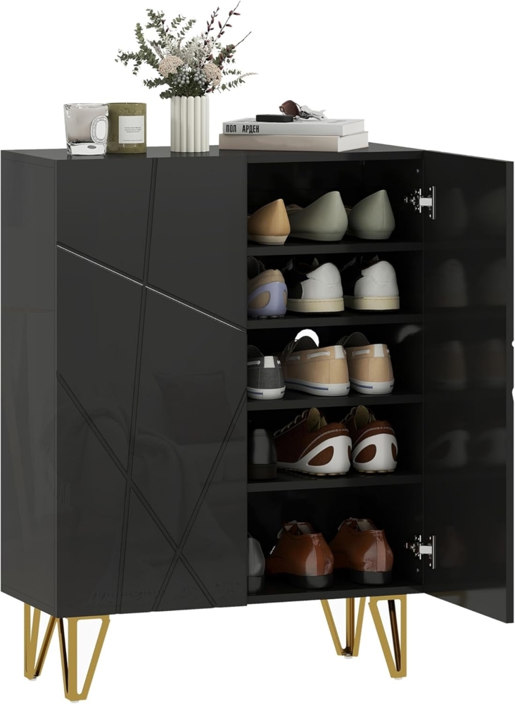 HOMCOM Schuhschrank für 15-20 Paar Schuhe (Größe 43, 1-St, mit Türen) Metallbeine, Schwarz Bild 1