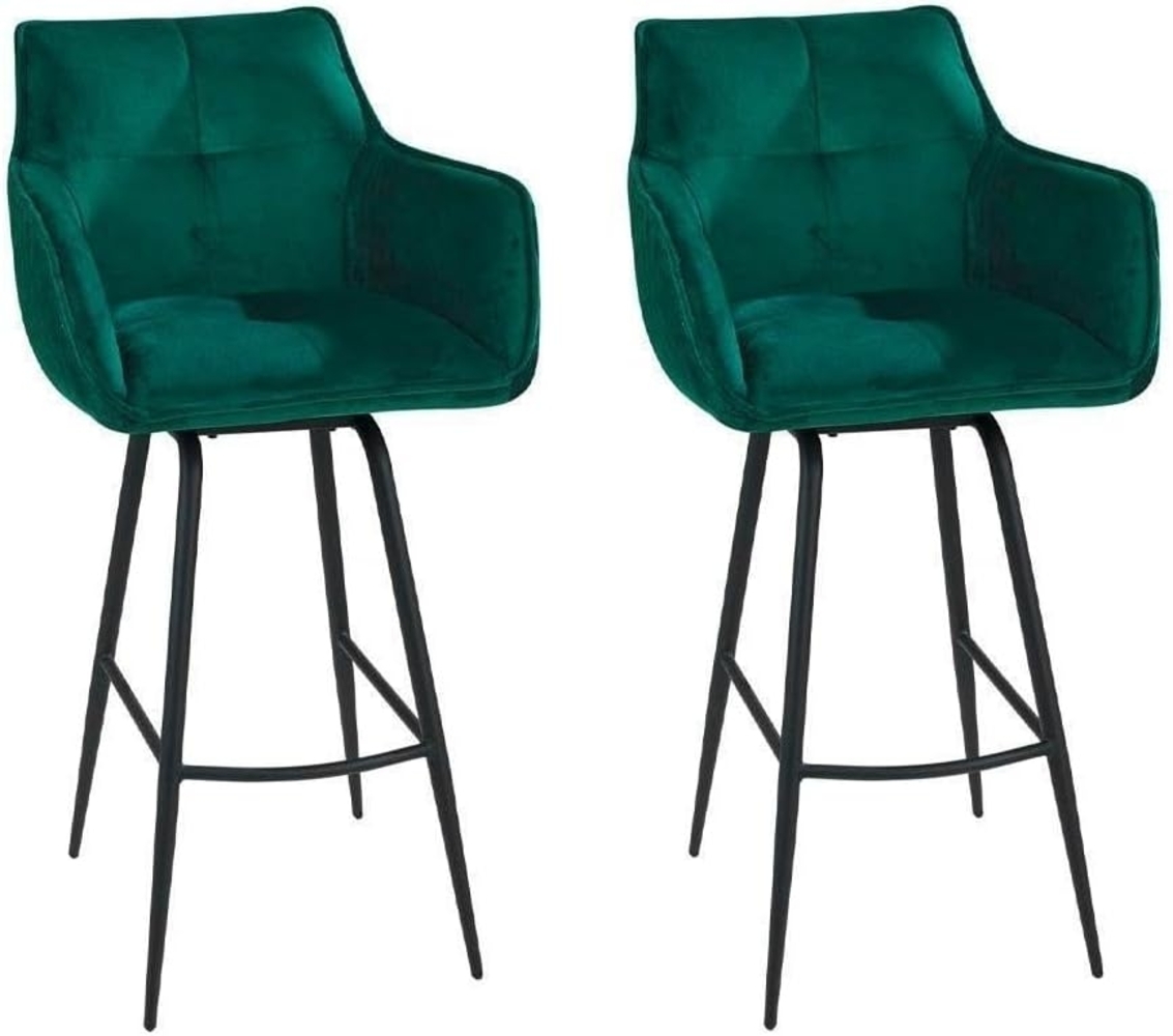 Home4You Barhocker, 2er Set, Grün, Samt, Metallgestell, 360 Grad drehbar, mit Armlehnen Bild 1