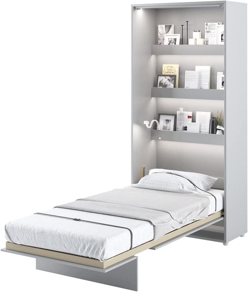 MEBLINI Schrankbett Bed Concept - BC-03 - 90x200cm Vertikal - Grau Matt mit Matratze - Wandbett mit Lattenrost - Klappbett mit Schrank - Wandklappbett - Murphy Bed - Bettschrank Bild 1