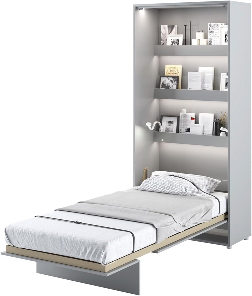 MEBLINI Schrankbett Bed Concept - BC-03 - 90x200cm Vertikal - Grau Matt mit Matratze - Wandbett mit Lattenrost - Klappbett mit Schrank - Wandklappbett - Murphy Bed - Bettschrank Bild 1