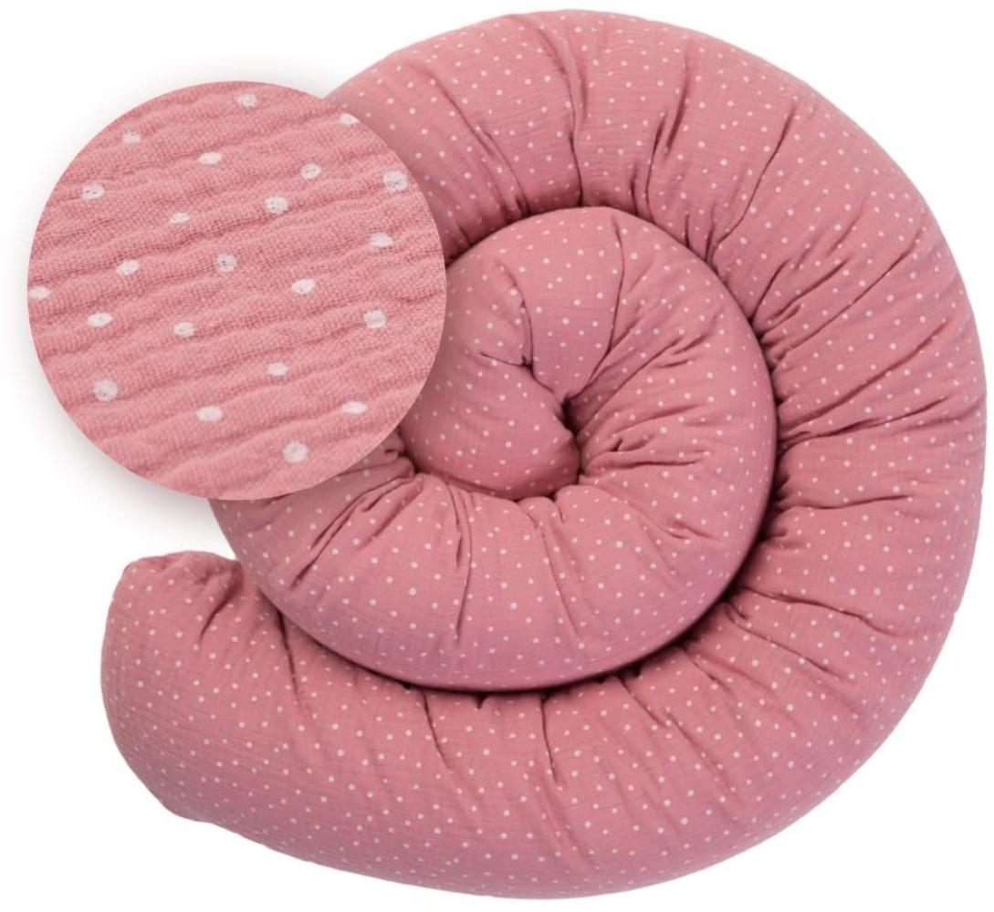 ULLENBOOM ® Baby Kuschelschlange 200x13 cm Musselin Rosa (Made in EU) - In vielen Farben und Größen, Bezug: 100% OEKO TEX Baumwolle, Nestchenschlange, Für Wickeltisch geeignet Bild 1