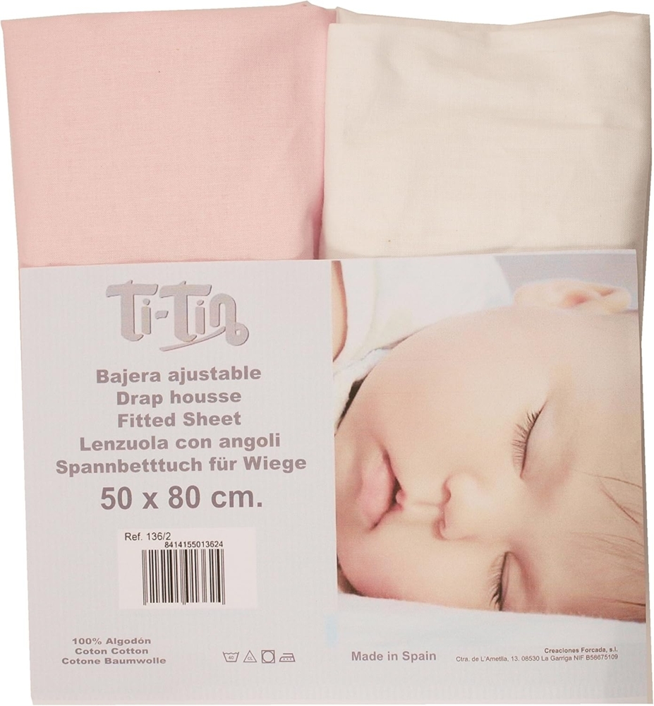 Ti Tin | 2er Packung Spannbetttücher für Kinderbett | 100% Baumwolle in Weiss | Verstellbar mit Gummizug | 70x140 cm Bild 1