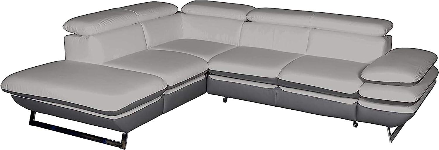 Mivano Ecksofa Prestige / Schlafsofa in L-Form mit Ottomane und Bettfunktion / Kopfstützen und Armlehne verstellbar / 265 x 74 x 223 / Zweifarbiges Kunstleder, hellgrau/dunkelgrau Bild 1