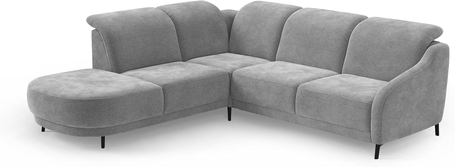 CAVADORE Ecksofa Blue/Eckcouch im modernen Design, inklusiv Kopfteilverstellung und mattschwarzen Metallfüßen / 258 x 93 x 249 / Mikrofaser, Mittelgrau Bild 1