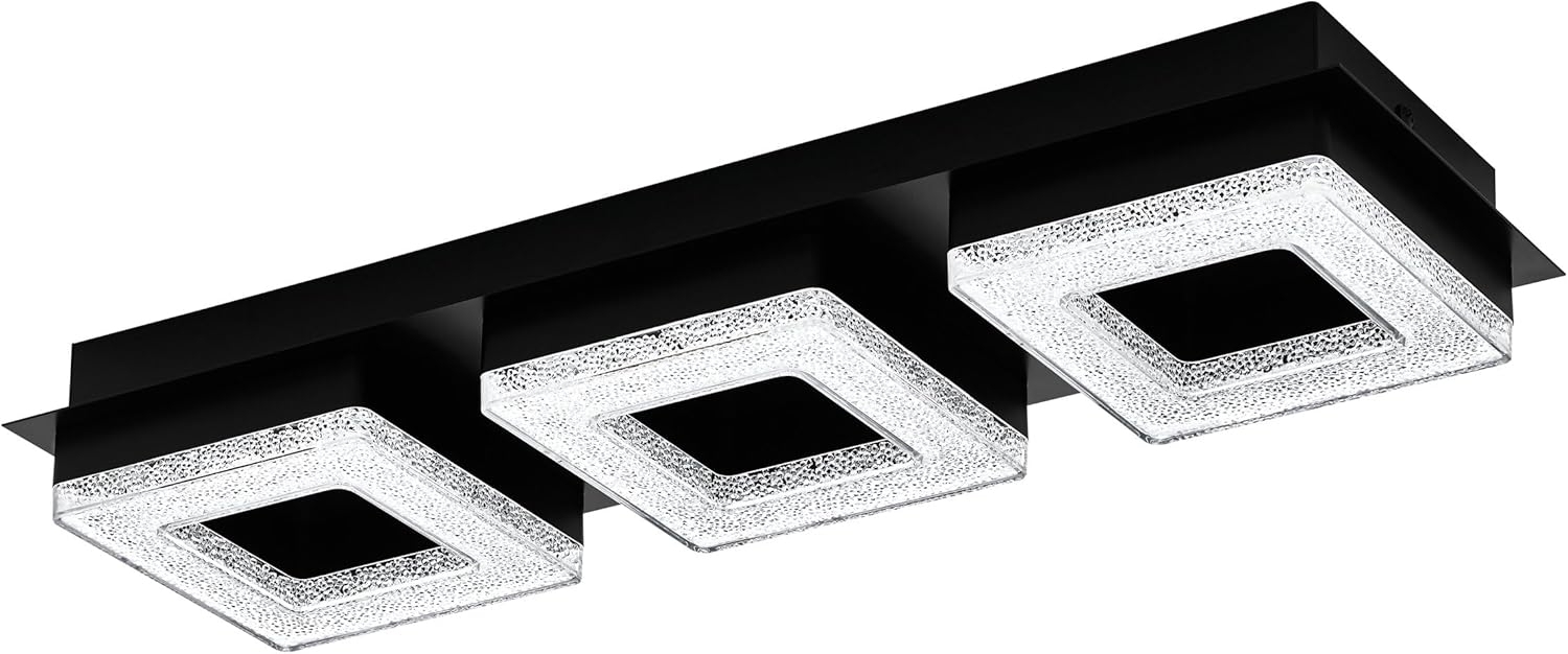 Eglo 99325 Deckenleuchte FRADELO 1 LED 3X4W Stahl, Kunststoff schwarz, Kristall klar L:46cm B:14cm H:6cm 3000K Bild 1