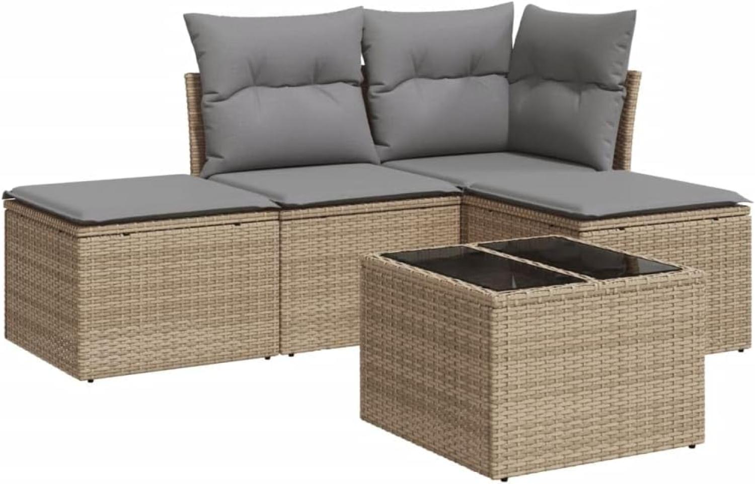 vidaXL 5-tlg. Garten-Sofagarnitur mit Kissen Beige Poly Rattan 3217489 Bild 1