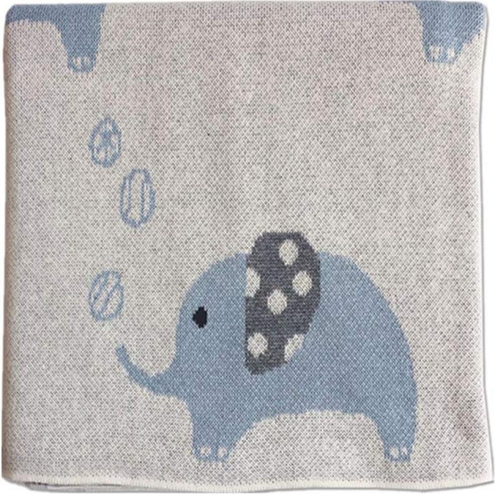 Strickdecke Babydecke Kuscheldecke, Odot Kinderwagen im Freien Kinderdecke Krabbeldecke Perfekt für Mädchen und Jungen Babys (90x110cm,Blauer Elefant) Bild 1