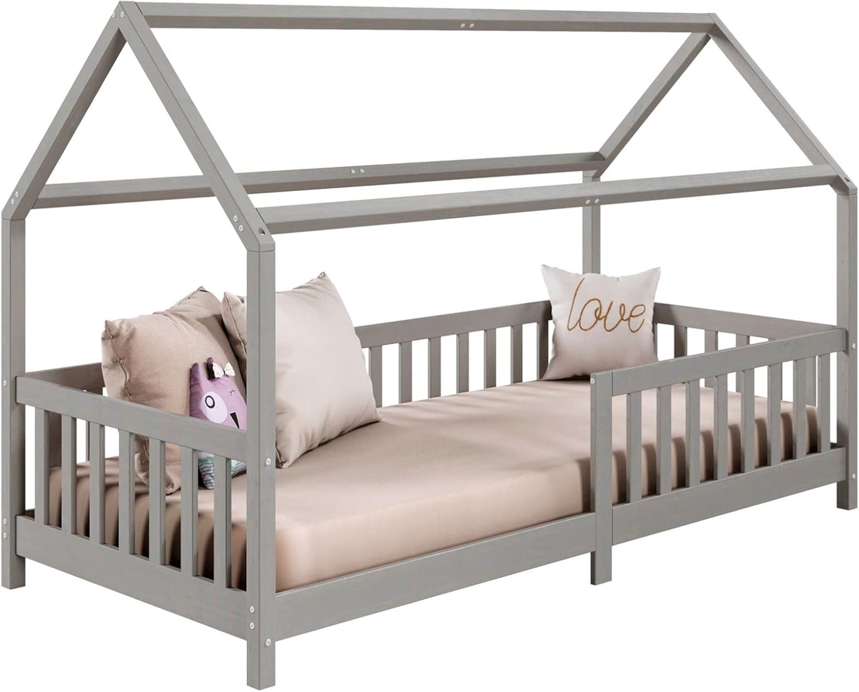 IDIMEX Kinderbett NINA, Hausbett Montessori Bett Kiefer 90 x 200 Tipibett mit Dach und rausfal Bild 1