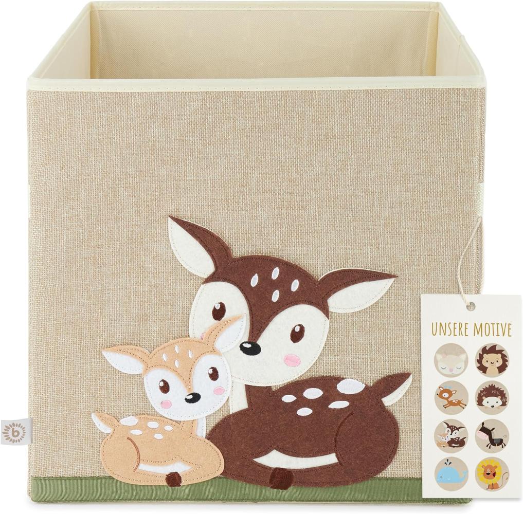 Praktische Spielzeugbox fürs Kinderzimmer, Rehe liegend, natur, 33 x 33 x 33 cm, von Bieco Bild 1