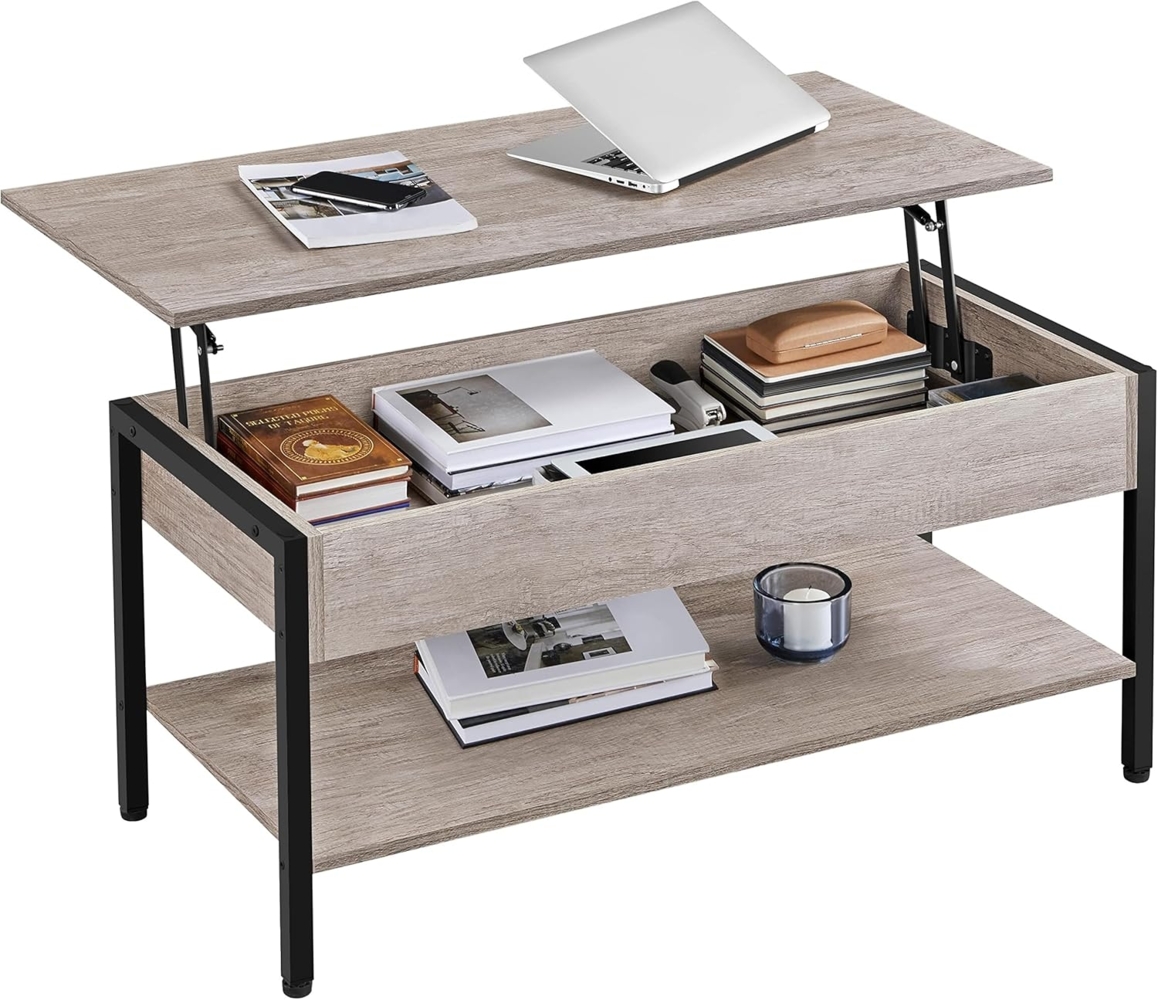 Yaheetech Couchtisch Ausziehbarer Kaffeetisch mit höhenverstellbarer Platte und verstecktem Stauraum Sofatisch Beistelltisch für Wohnzimmer/Büro/Balkon/Flur, Grau Bild 1
