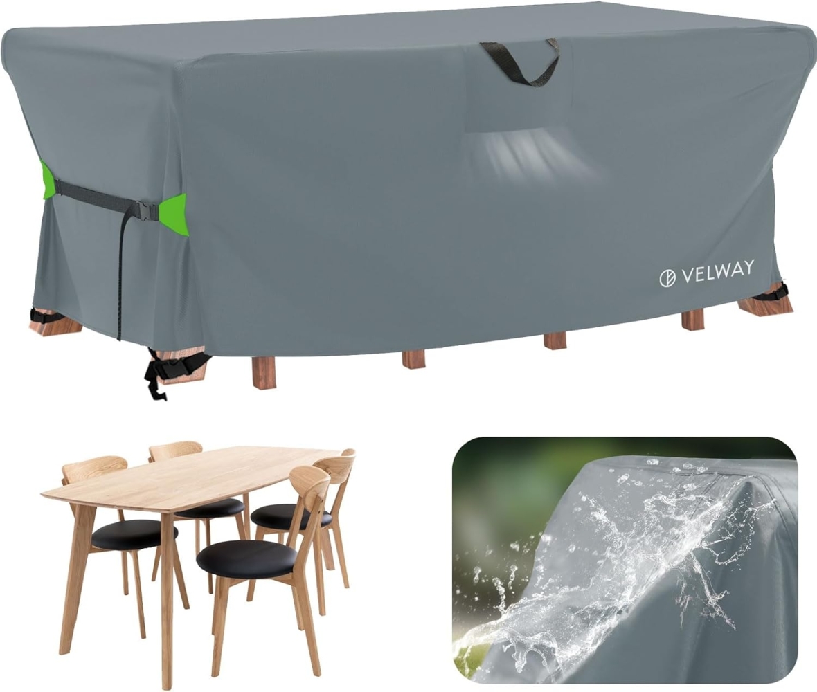 Velway Abdeckung Gartenmöbel Wasserdicht 170 x 95 x 74 cm - Rechteckig Schutzhülle Winddicht Loungemöbel Abdeckung Abdeckhauben für Gartentische Sitzgruppe Terrassenmöbel - Grau Bild 1