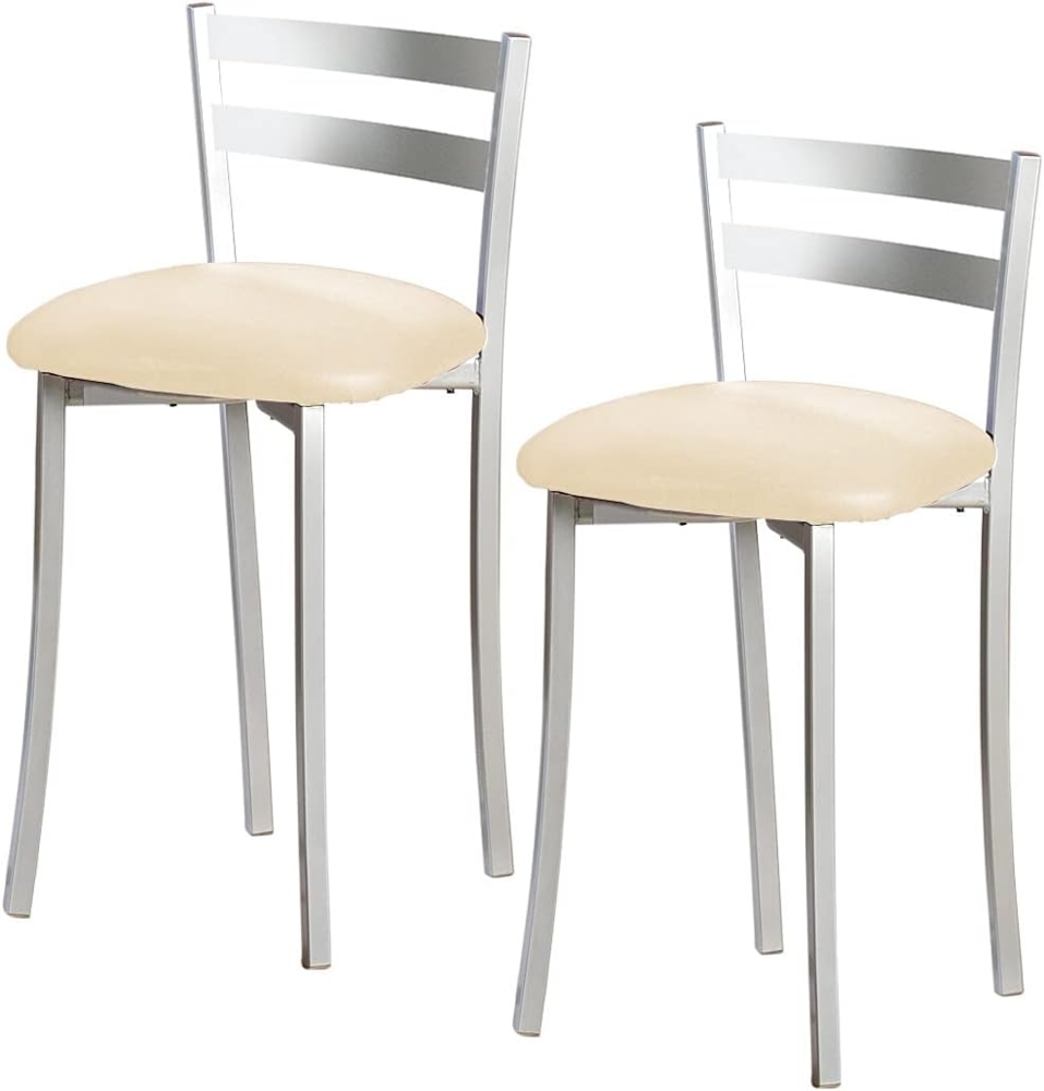 ASTIMESA Zwei Küchenhocker mit Rückenlehne Streifen, Metall, Kunstleder, beige, Sitzhöhe: 45 cm (TABFRBE) Bild 1
