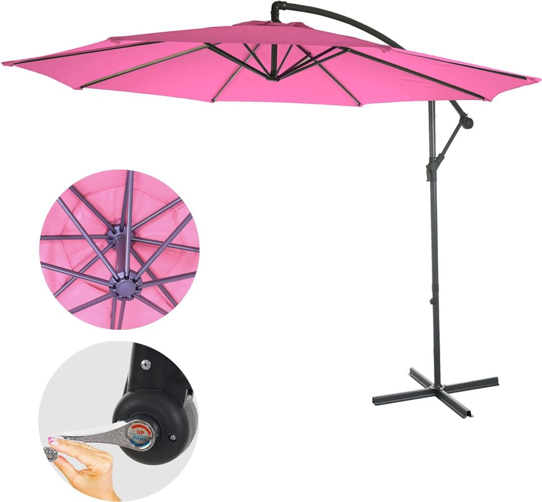 Ampelschirm Acerra, Sonnenschirm Sonnenschutz, Ø 3m neigbar, Polyester/Stahl 11kg ~ pink ohne Ständer Bild 1