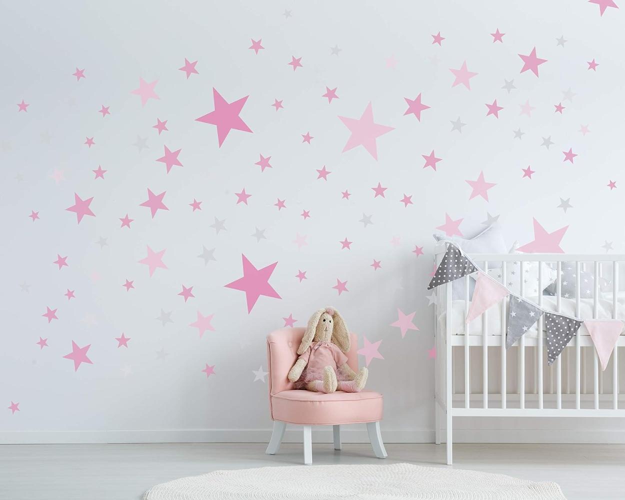 25 Sterne Wandtattoo fürs Kinderzimmer - Wandsticker Set - Pastell Farben, Baby Sternenhimmel zum Kleben Wandaufkleber Sticker Wanddeko - Wandfolie, Kleinkinder, Erstausstattung auf Rauhfaser Pink Bild 1