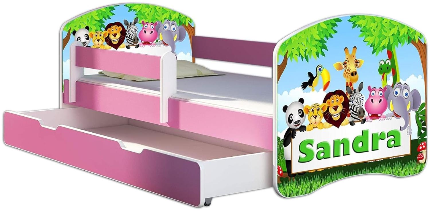 Kinderbett Jugendbett mit einer Schublade und Matratze Rausfallschutz Rosa 70 x 140 80 x 160 80 x 180 ACMA II (01N Zoo name, 80 x 160 cm mit Bettkasten) Bild 1