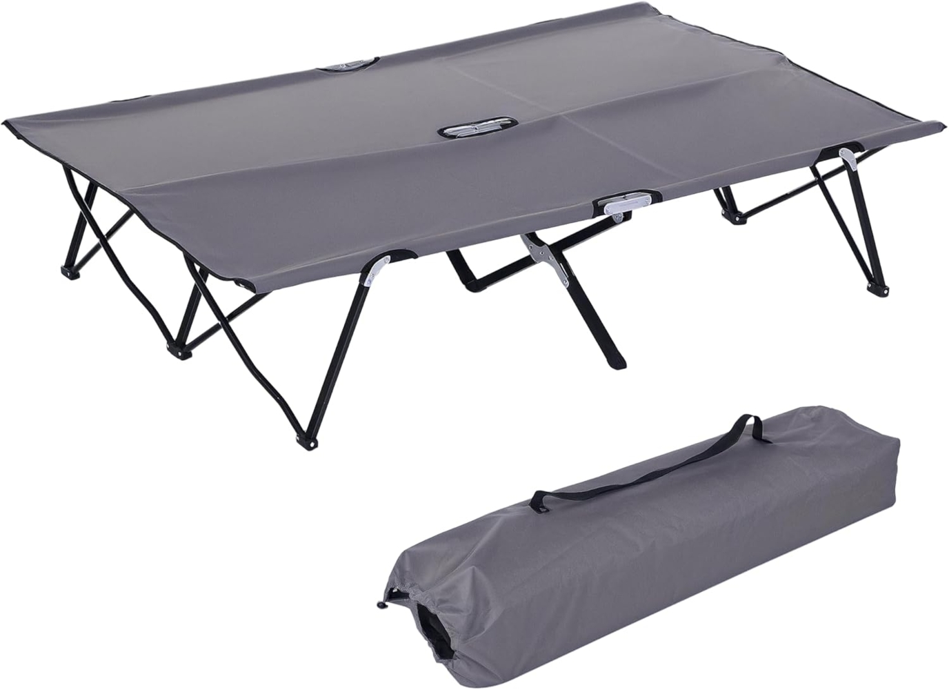 Outsunny Feldbett Campingbett Klappbar für 2 Personen (Klappbett, 1-St, Campingbett) für Garten, Balkon, Schwarz+Grau Bild 1