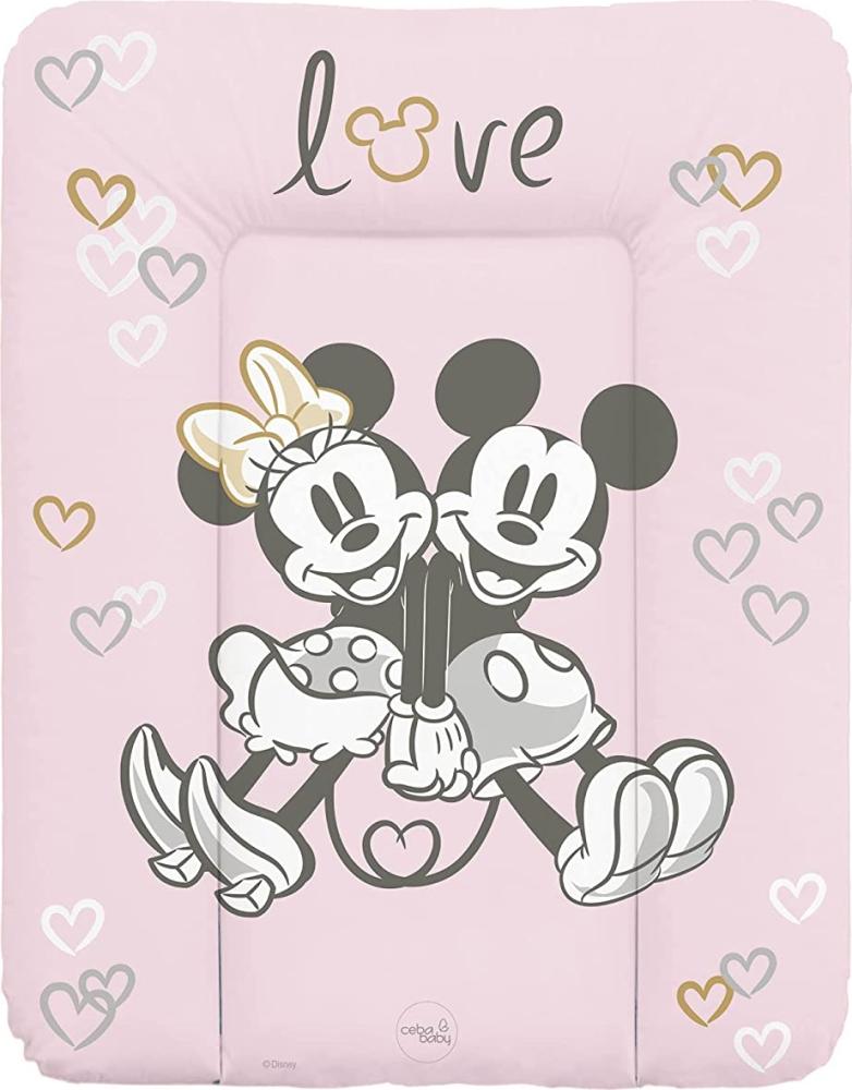 Ceba Baby Wickelauflage - Weiche Wickelunterlage zum Wechseln von Windeln, mit Disney-Motiven - Robustes PVC, abwaschbar - Wickeltischauflage - 70x50 cm - Minnie & Mickey Rosa Bild 1