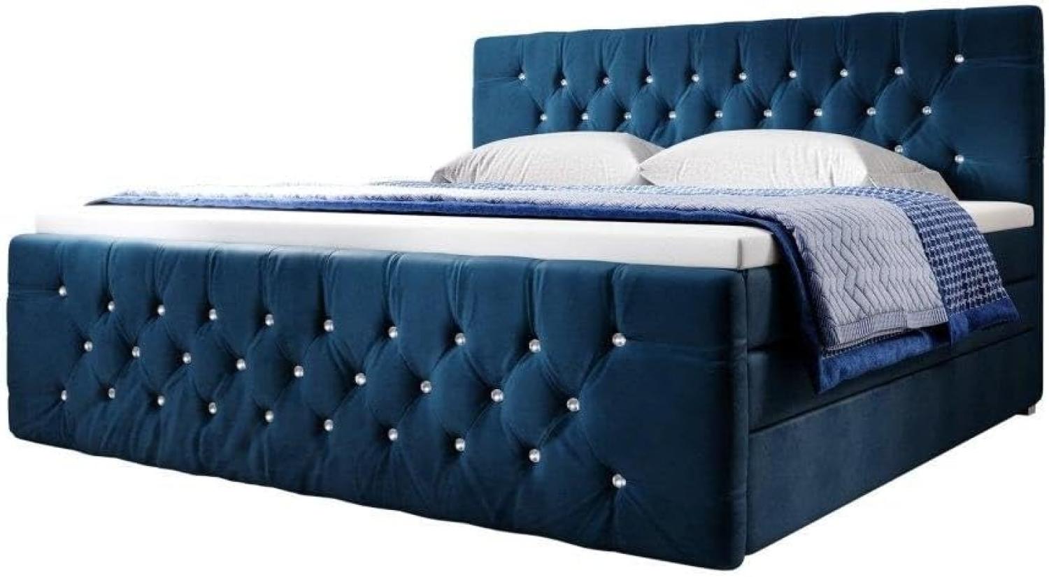 Boxspringbett Paradise mit LED, USB und Füßen 160x200 Blau H4 Bild 1