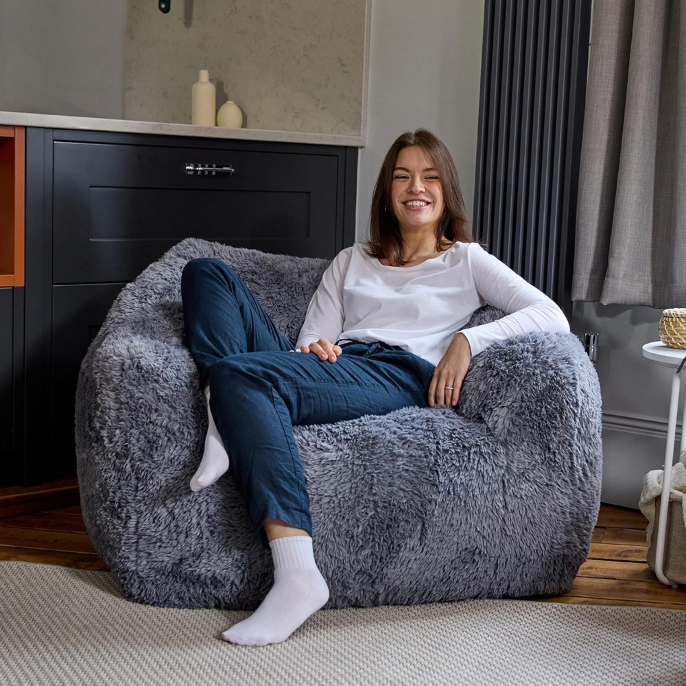icon Sitzsack Riesen Sitzsack Sessel XXL aus Flauschig aus Kunstfell „Aspen", 150x77x150cm, Schaumstoff Füllung, für Wohnzimmer Bild 1