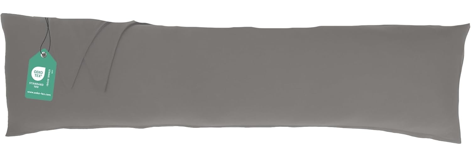 livessa Seitenschläferkissen Bezug Verdeckter Reißverschluss an der Langen Seite, aus%100 Baumwolle Jersey Stoff, Ultra weich und atmungsaktiv, Oeko-Tex Zertifiziert, Grau, 40x145 cm (1 Stück) Bild 1