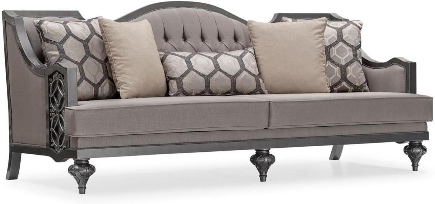 Casa Padrino Luxus Barock Wohnzimmer Sofa Grau / Grau - Handgefertigtes Barockstil Sofa mit dekorativen Kissen - Luxus Wohnzimmer Möbel im Barockstil - Barock Möbel Bild 1