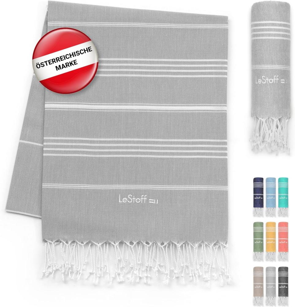 LeStoff Premium Hamamtuch - 100% Bio-Baumwolle - Vorgewaschen, Nachhaltig, Saugstark & Schnelltrocknend - Strand, Bade, Dusch, Yoga, Spa & Reise-Tuch (200 x 200 cm Grey) Bild 1