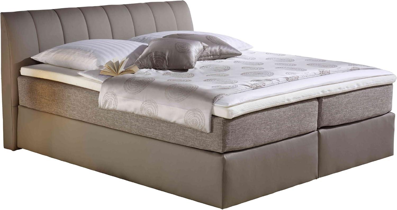 Maintal Boxspringbett Vanilla, 180 x 200 cm, Strukturstoff, Bonellfederkern Matratze H3, taupe Bild 1