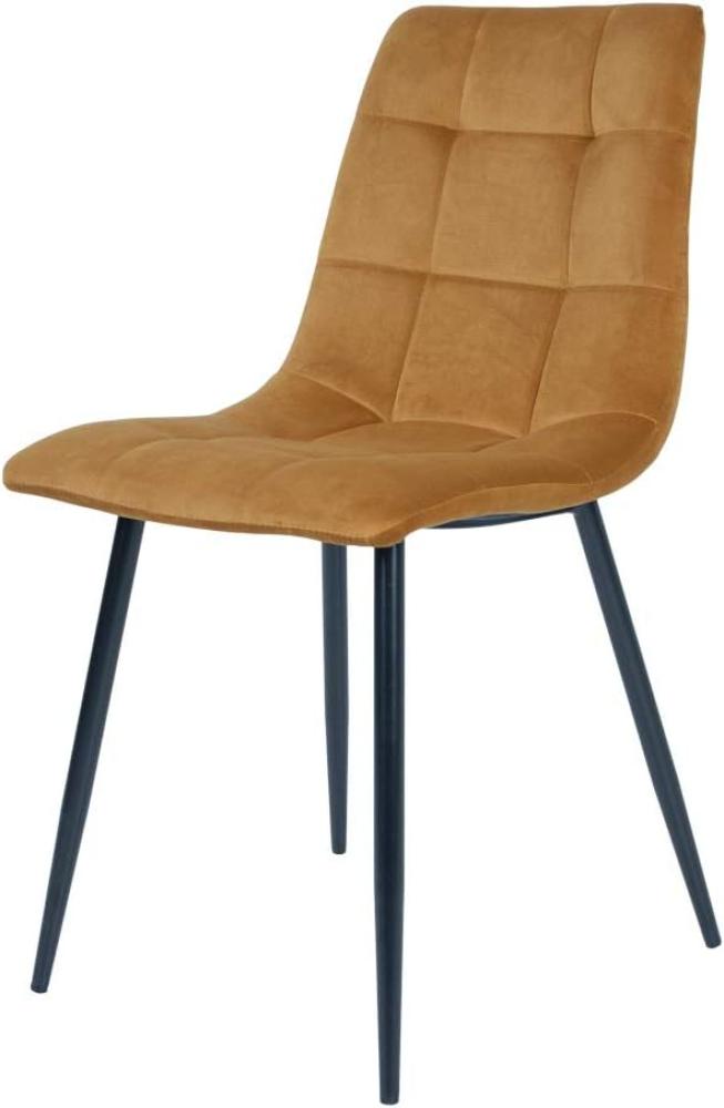 Elsey Kirme - Polsterstuhl 2er-Set mit eleganter Steppung und Stahlbeinen, weich bezogen (senfgelb, Veloursstoff) Bild 1