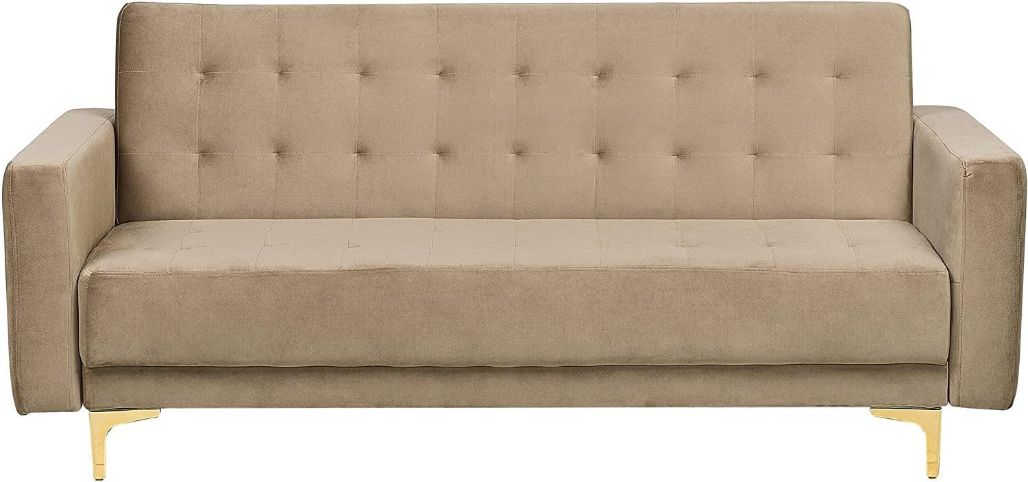 Schlafsofa 3-Sitzer Samtstoff sandbeige ABERDEEN Bild 1