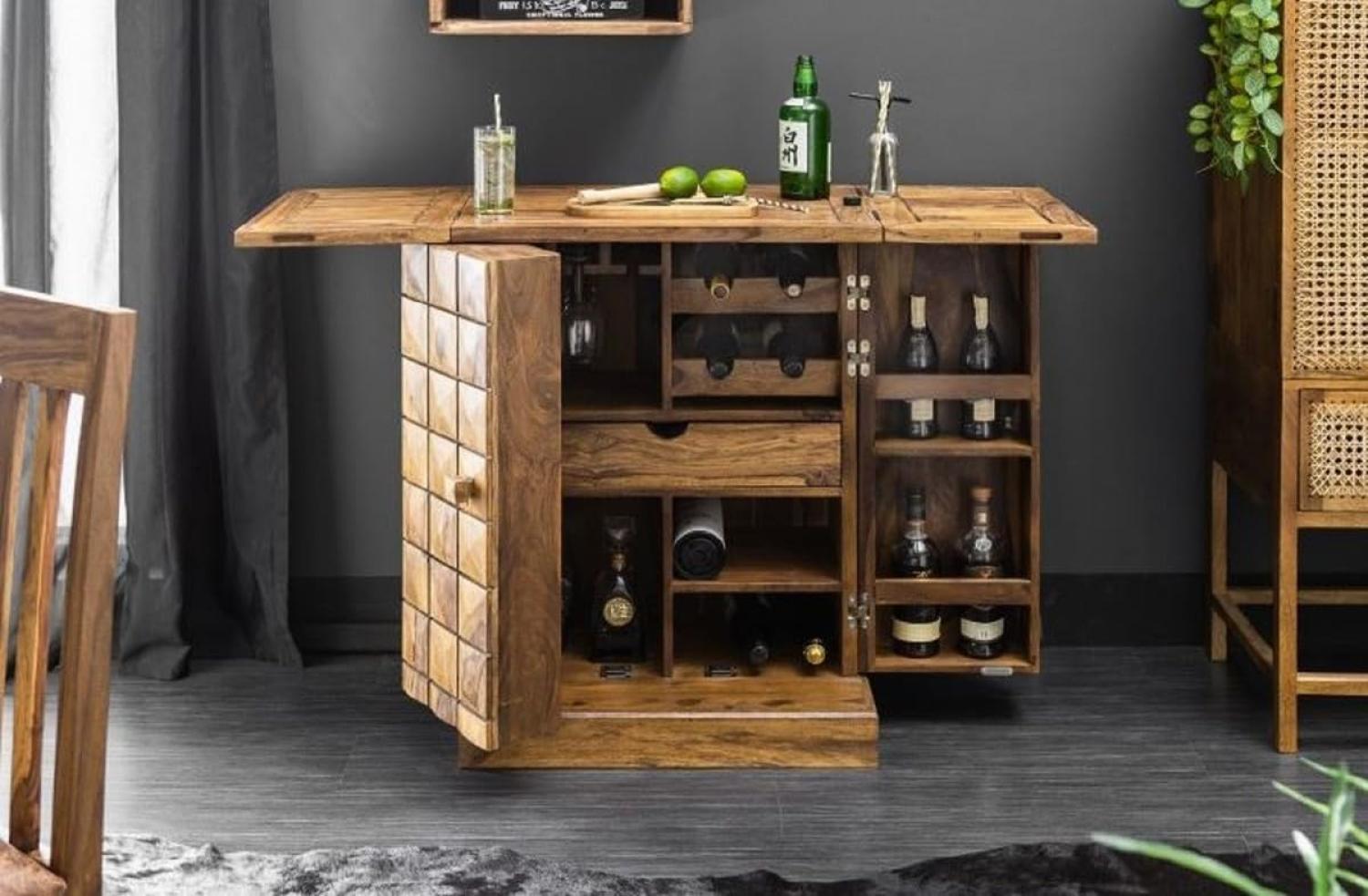 Casa Padrino Designer Barschrank Naturfarben / Braun 65-130 x 50 x H. 90 cm - Moderner Massivholz Weinschrank mit 2 Türen und Schublade - Barmöbel Bild 1