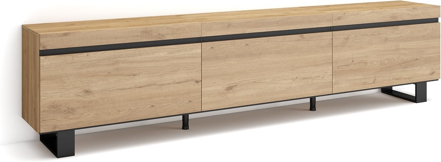 Skraut Home | TV-Schrank, Lowboard | für Wohnzimmer und Esszimmer | 240 x 57 x 35 cm | Industriedesign | Moderner Stil | Eiche Bild 1