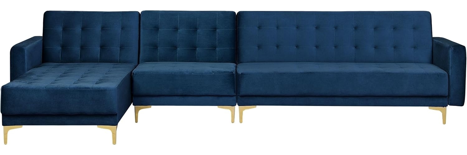 Modulsofa Samtstoff Schlaffunktion marineblau rechtsseitig ABERDEEN Bild 1