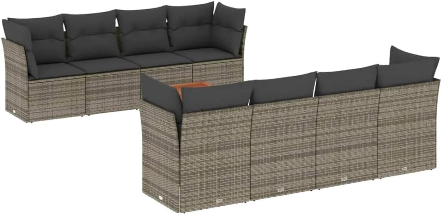 vidaXL 9-tlg. Garten-Sofagarnitur mit Kissen Grau Poly Rattan 3223526 Bild 1