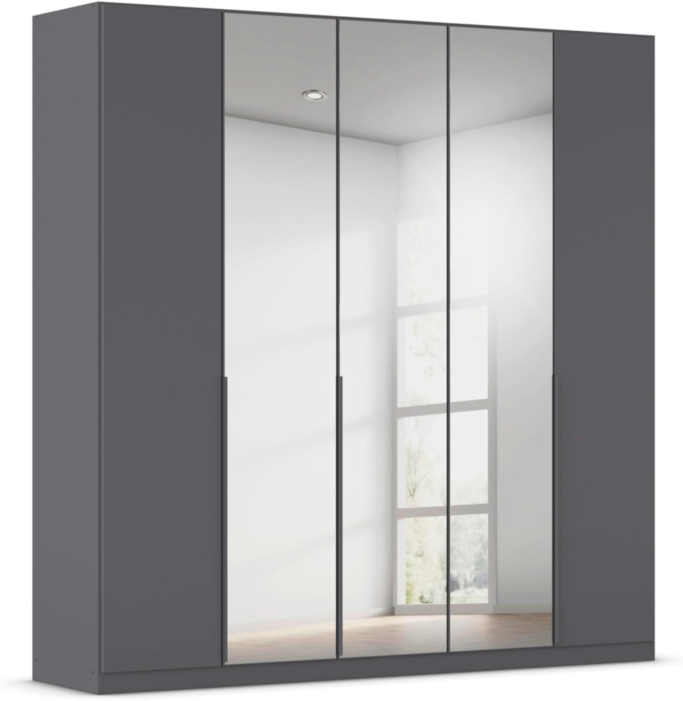 Rauch Möbel Alabama, Kleiderschrank, Garderobenschrank, 5-türig, Spiegel, Zubehör Basic, 3 Kleiderstangen, 3 Einlegeböden, Farbe Grau metallic, Schwarz, Griff Grau metallic, 226 x 210 x 54 cm Bild 1