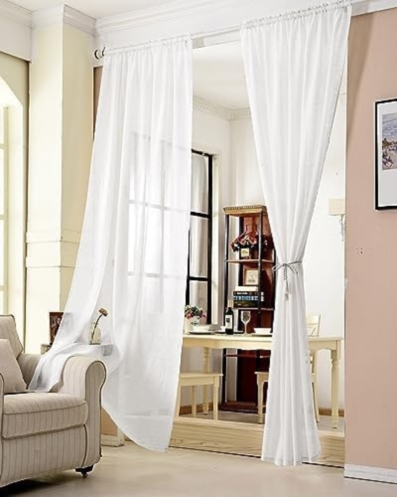 Woltu Gardine, Kräuselband (1 St), halbtransparent, mit Kräuselband Leinen Optik Bild 1