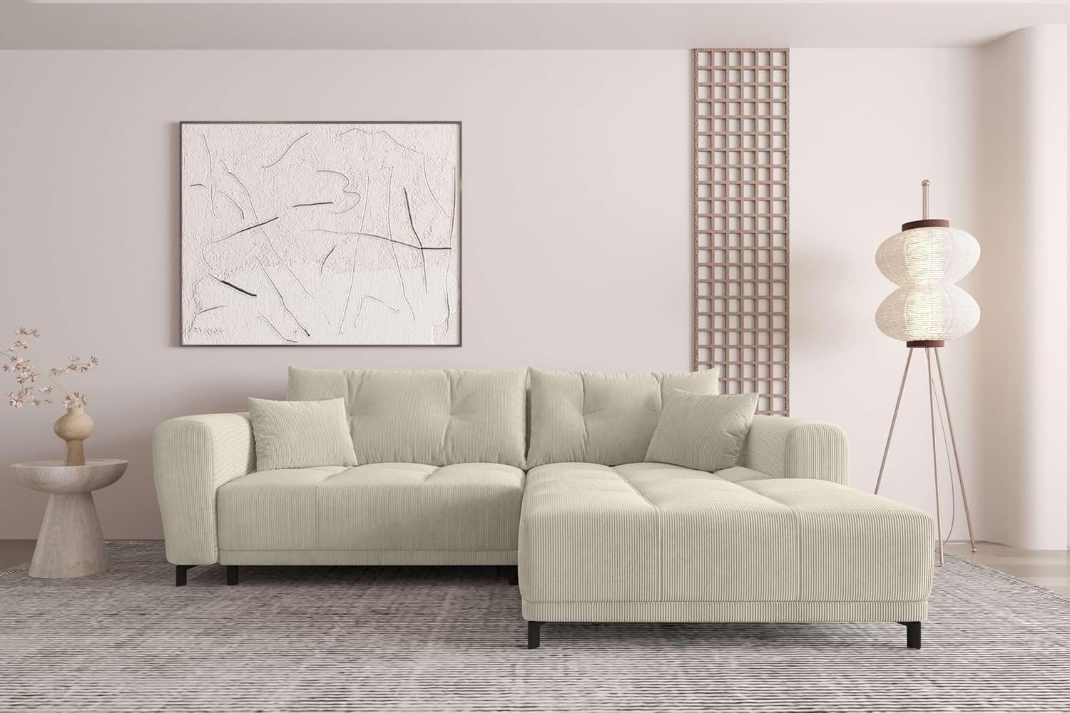 99rooms Massimo Ecksofa Cordstoff POSO Greige mit Schlaffunktion Rechts Bild 1