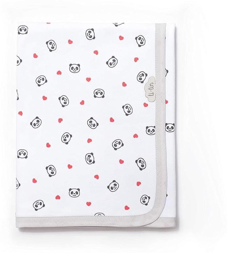 Ti TIN | weiche, saugfähige Babydecke, 80x75 cm | Krabbeldecke aus 100% Baumwolle mit doppellagigen Stoff, Babydecke fürs Auto, Wiege, Kinderwagen, Babyschale, etc, Panda-Herz-Motiv, rot Bild 1