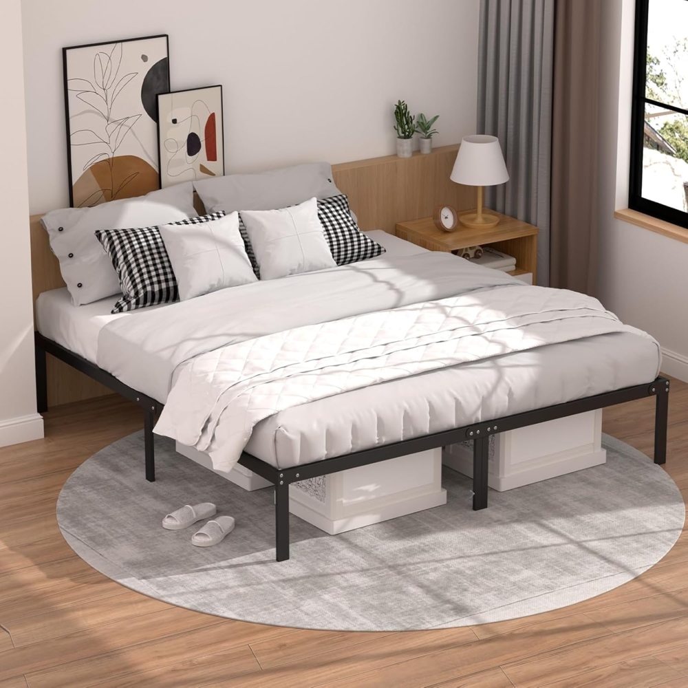 Sweetcrispy Bett 180x200, Bettgestell aus Metall, Modern Jugendbett mit Lattenrost, Höhe 35 cm mit Stauraum unter dem Bett, Doppelbett Einzelbett Schwarz Bild 1