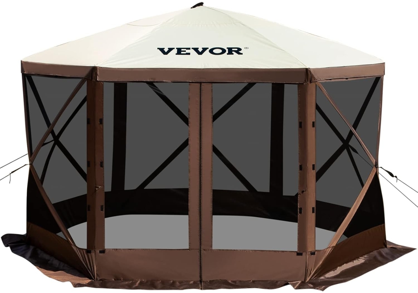 VEVOR Pavillon-Zelt, 3,6 x 3,6 m, 6-seitiges Pop-up-Camping-Überdachungszelt mit Netzfenstern, tragbarer Tragetasche, Erdnägeln, großen Schattenzelten für Camping im Freien, Rasen und Hinterhof Bild 1