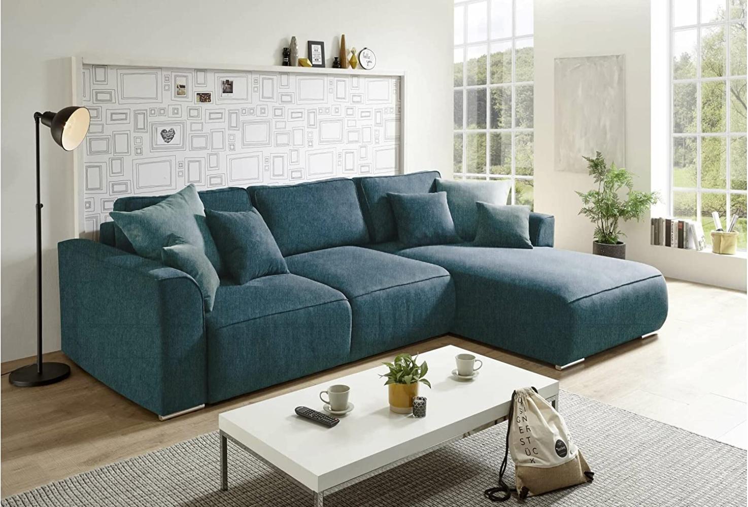 Stylefy Gusto Ecksofa Strukturstoff INARI Türkis Rechts mit Schlaffunktion Bild 1