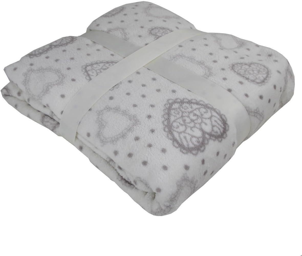 Mikrofaserdecke 150x200cm Herzchenmotiv Kuscheldecke Wohndecke Microfaser Decke creme Bild 1