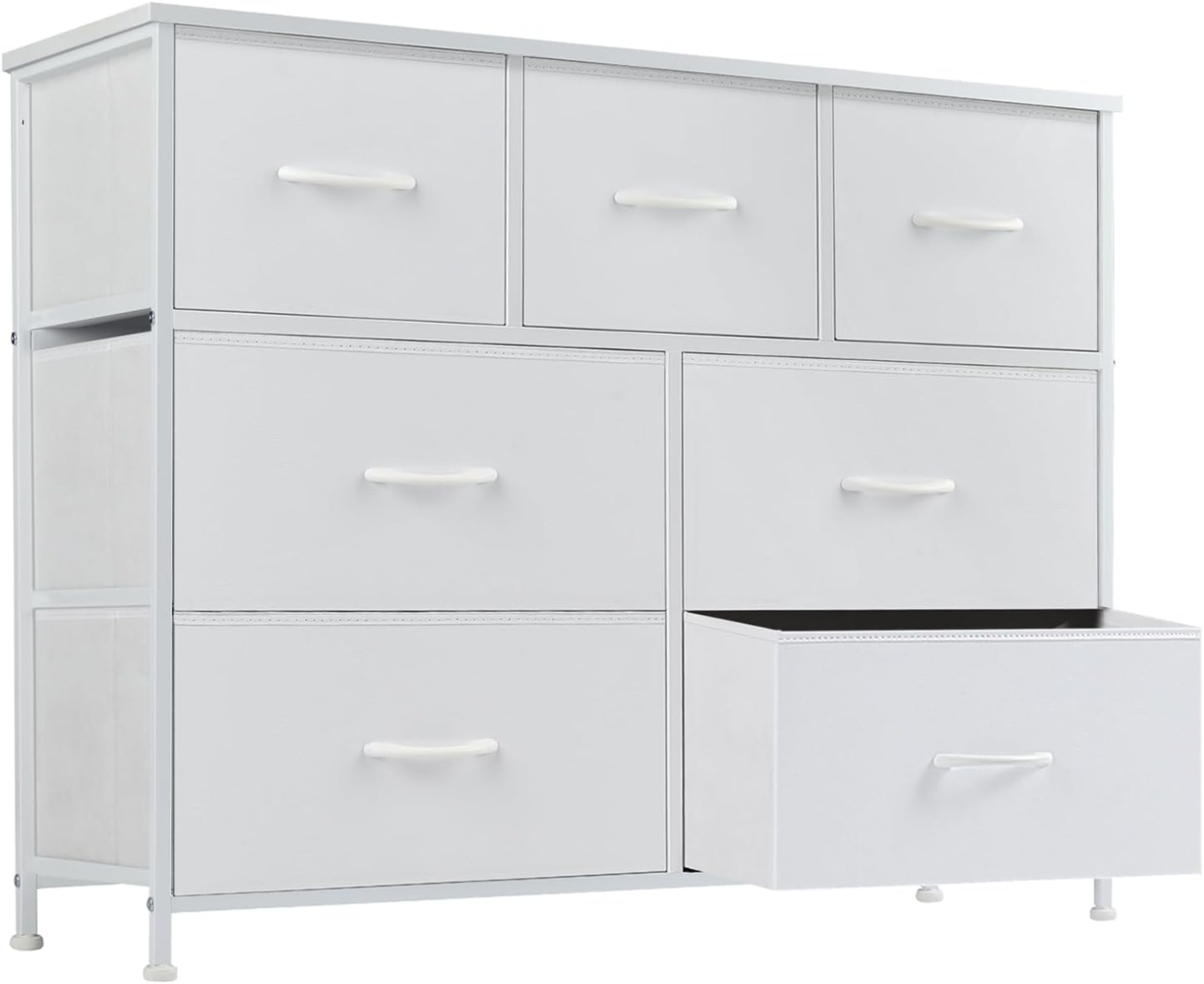 DUMOS Kommode für Schlafzimmer mit 7 Stoffschubladen, hohe Kommode Organizer für Kleidung, Schrank Kinderzimmer, Aufbewahrungsturm mit Schrank, Metallrahmen, Holzplatte, leichte Kinderzimmermöbel Bild 1