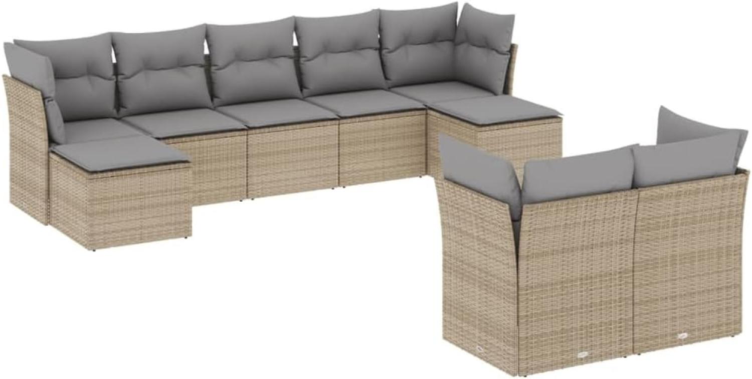 vidaXL 9-tlg. Garten-Sofagarnitur mit Kissen Beige Poly Rattan Bild 1