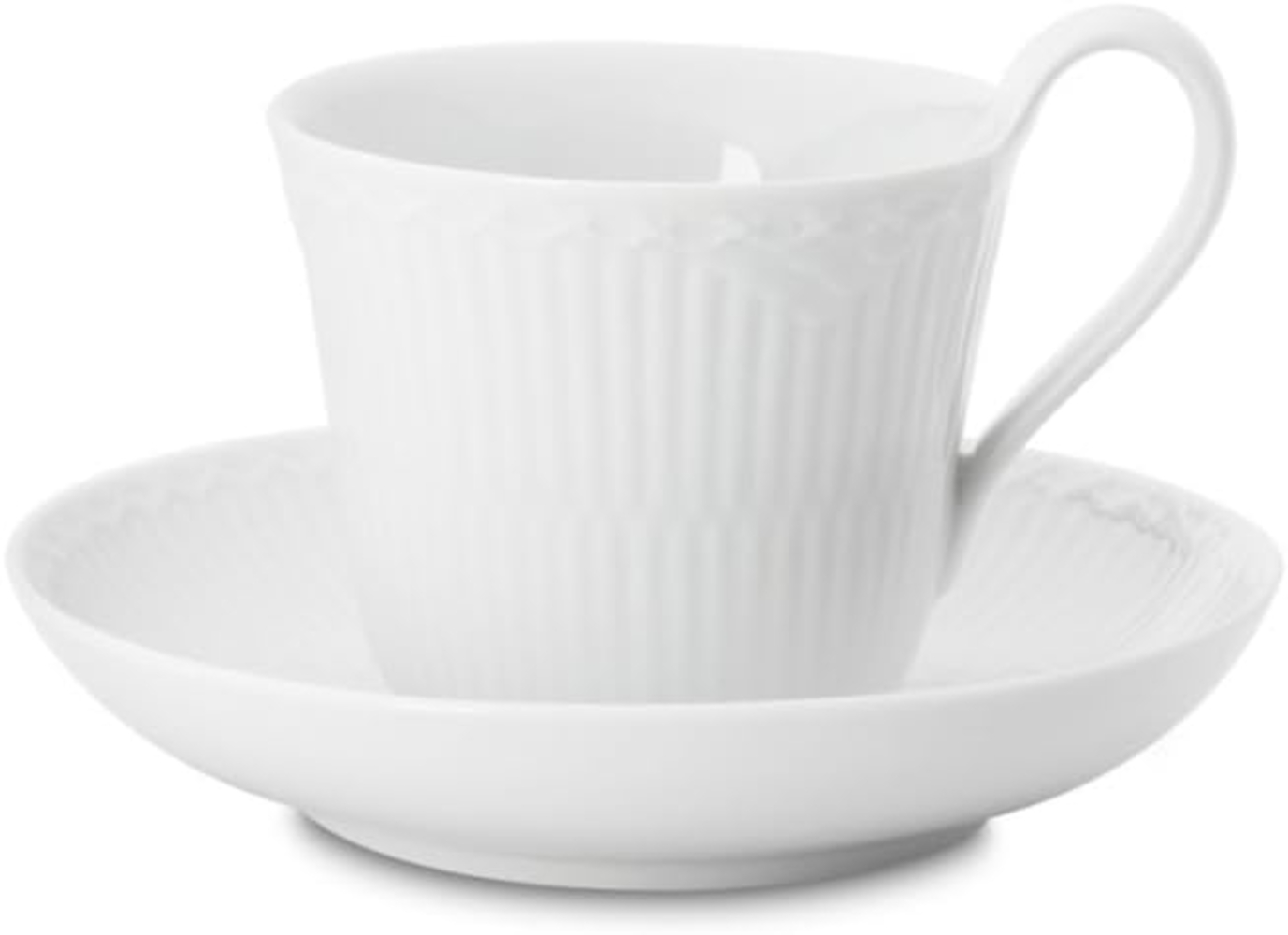 Half Lace Tasse mit Untertasse mit hohem Henkel - 250 ml White Fluted Half Lace Royal Copenhagen Kaffeetasse - Mikrowelle geeignet, Spülmaschinenfest Bild 1