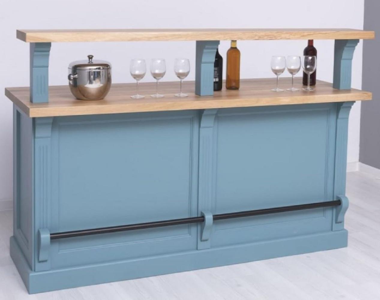 Casa Padrino Landhausstil Bar Theke Hellblau / Naturfarben 180 x 68 x H. 120 cm - Massivholz Thekentisch - Massivholz Barmöbel - Barmöbel im Landhausstil - Landhausstil Einrichtung Bild 1