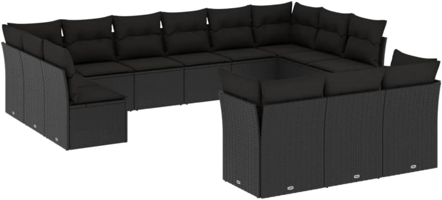 vidaXL 13-tlg. Garten-Sofagarnitur mit Kissen Schwarz Poly Rattan 3250284 Bild 1