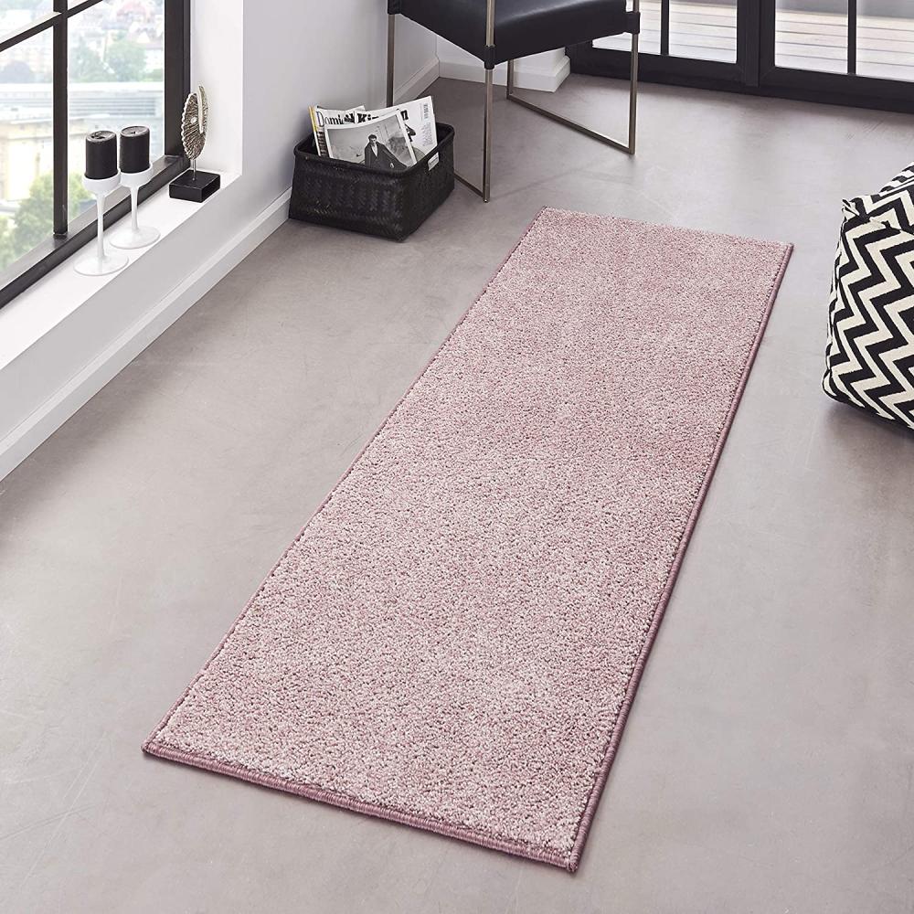 Kurzflor Teppich Pure Uni Flieder-Rosa - 80x200x1,3cm Bild 1