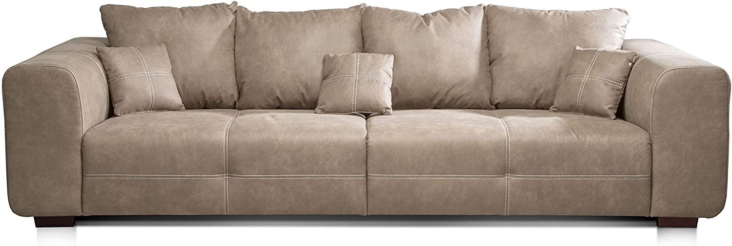 CAVADORE Big Sofa Mavericco / XXL Love Seat im modernen Design in Lederoptik / Inklusive Rückenkissen und Zierkissen / 287 x 69 x 108 cm (BxHxT) / Mikrofaser Beige Bild 1