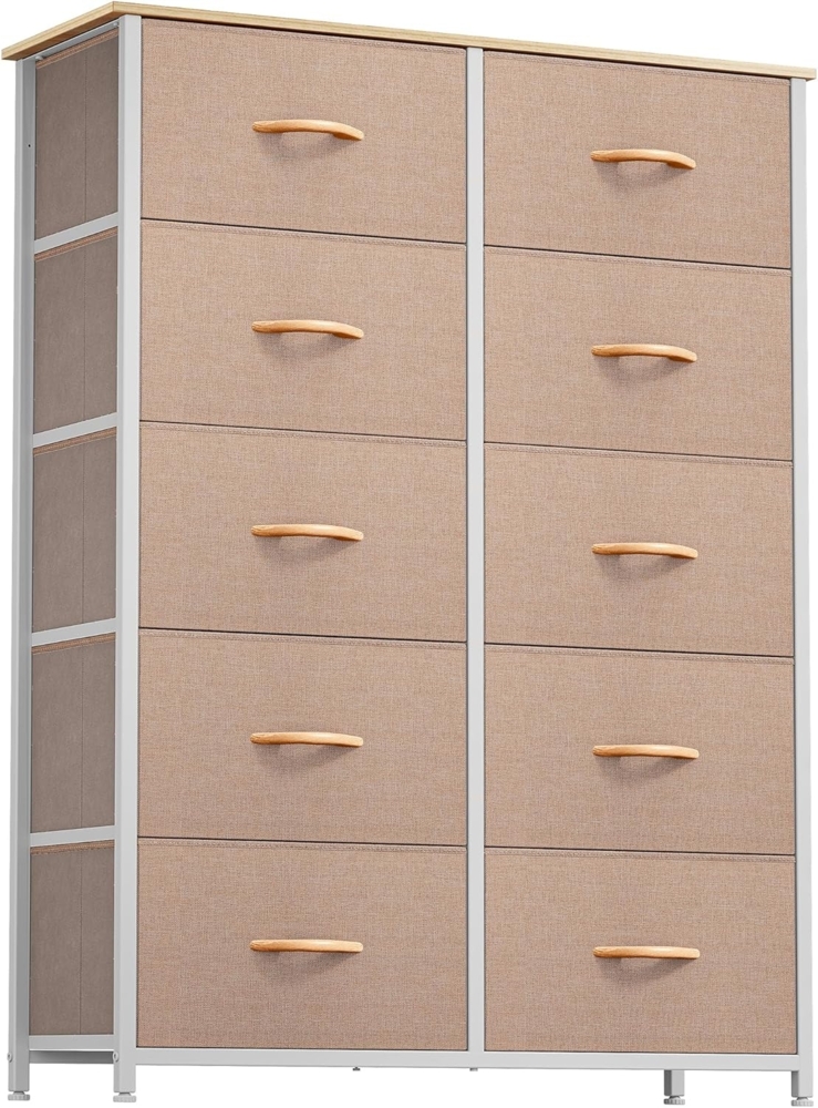 YITAHOME Kommode,Kommode mit 10 Schubladen,Schrank,Stoffschubladen mit Griffen,Kommodenschrank mit Stabiler Stahlrahmen,Dauerhaft,Khaki Bild 1